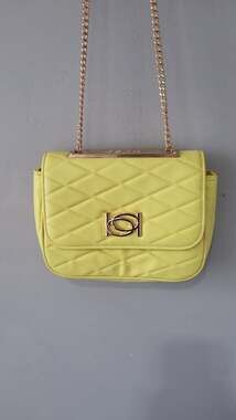 Bebe Yellow Quilted Flap Crossbody Bag with Gold Chain Strap